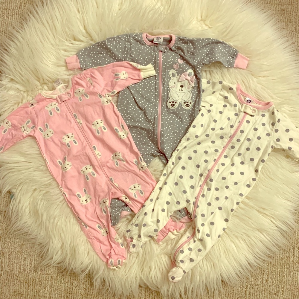 Gerber Pink and Gray Baby Footie Sleepers Set